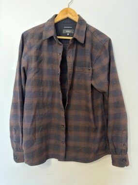 Roark Brown and Blue Plaid Long Sleeve Dress Shirt
